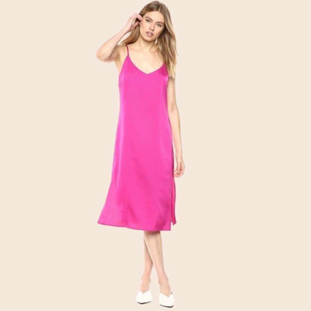 The Drop Ana Silky V-Neck Midi Slip Dress NWT Size XS